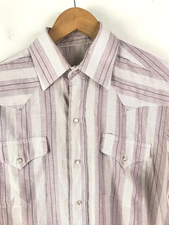 Vintage Purple & White Striped Western Shirt Mens… - image 3