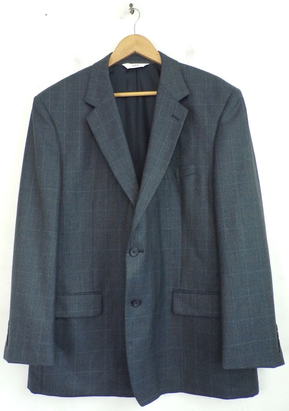 Vintage Mens Plaid Sports Coat, Blue & Brown Plai… - image 2