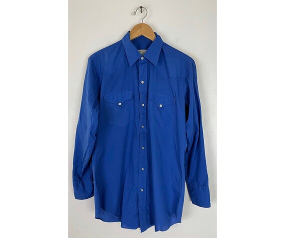 Vintage Cobalt Blue Western Shirt Mens Size 15.5 3