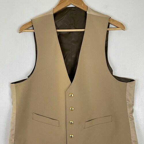70s Dark Brown Sport Coat & Matching Reversible Vest Mens Size 44R, Vintage Gold Button shops Formal Blazer Vest, Dark Brown Polyester Sport Coat