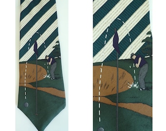 Corbata de golf de los 90 para hombre, nueva, de rayas, para amantes del golf, regalo para el Día del Padre, de seda.