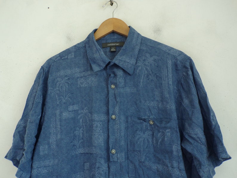 Vintage Mens Hawaiian Shirt,Mens Large Short Sleeve Shirt, Blue Palm Tree Shirt, Blue Hawaiian Shirt, Summer Beach Shirt, 90s Hawaiian Shirt image 3