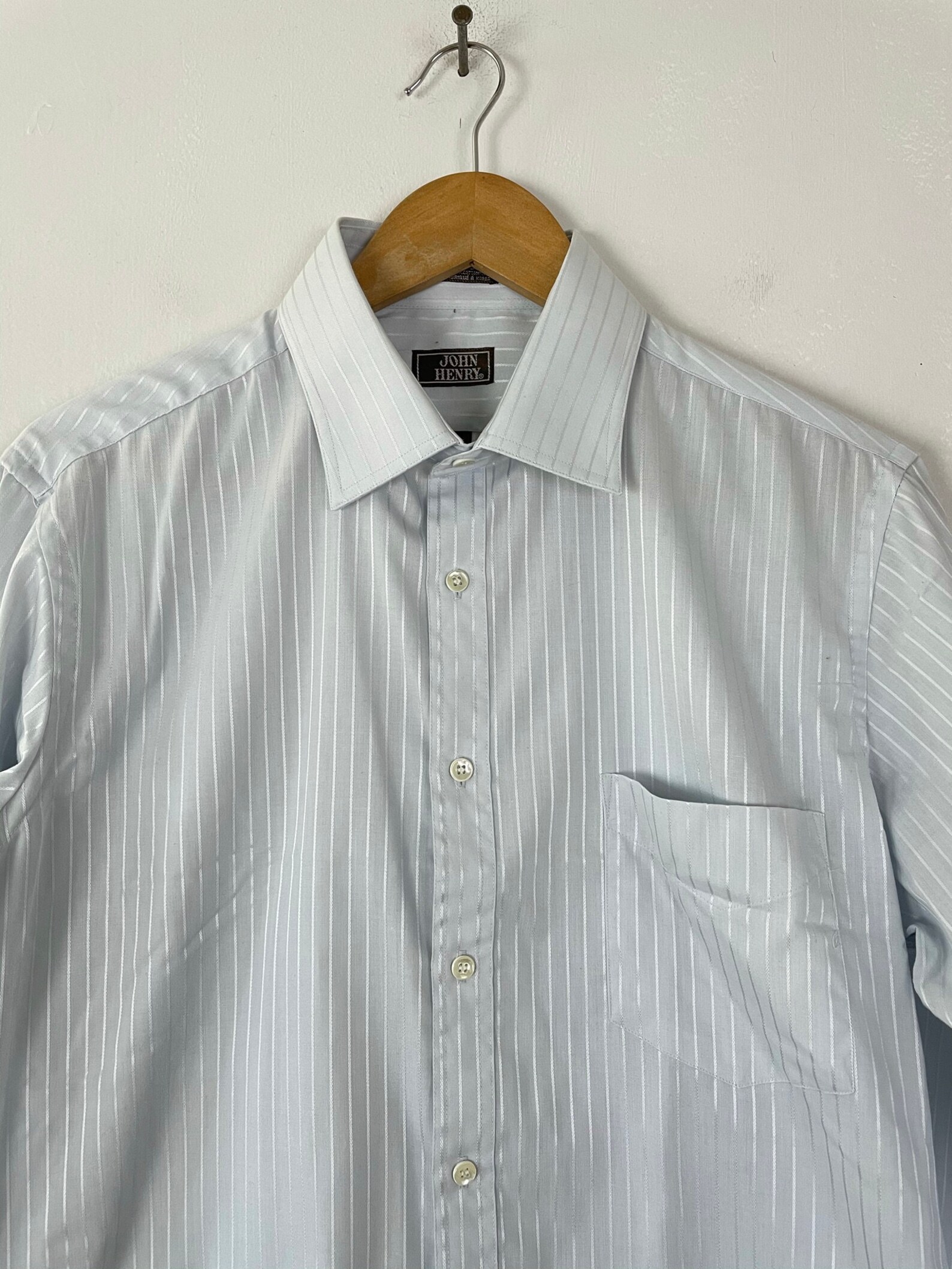 Vintage Silver Striped Dress Shirt Mens Size 16 34/35 Large Etsy