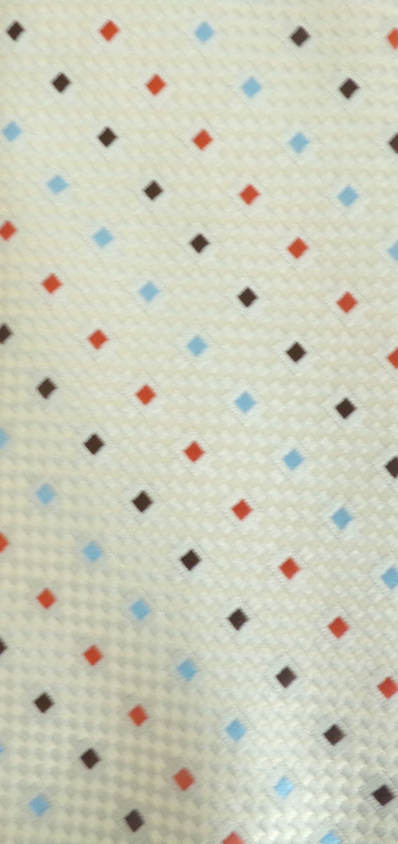 60s White Geometric Print Wide Tie, White Blue Br… - image 3