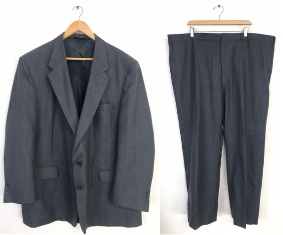 80s Gray Pinstriped Two Piece Suit Mens Size 52R &