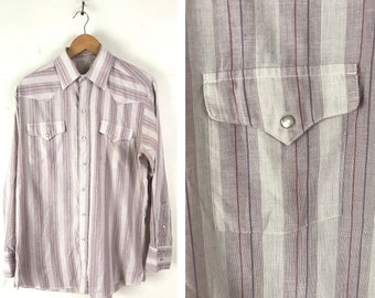 Vintage Purple & White Striped Western Shirt Mens Large, Light Purple Mens Western Shirt, Cowboy Country Western Shirt, Striped Western