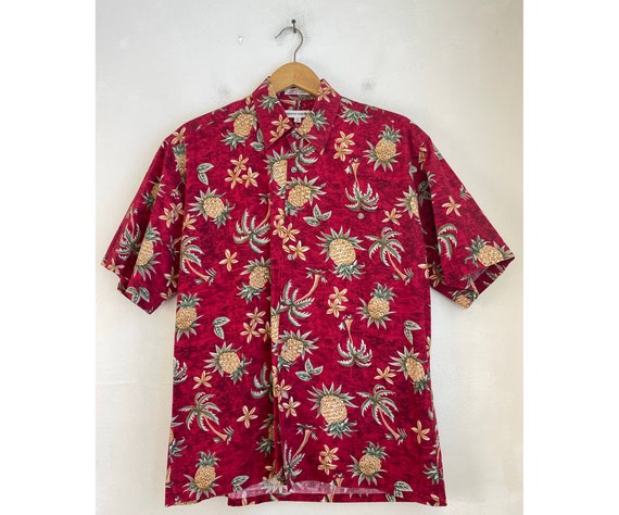 Vintage Pierre Cardin Red Pineapple Hawaiian Shir… - image 1
