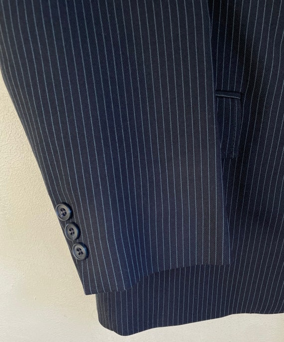 Vintage Black Pinstriped Blazer Mens Size 46R, 19… - image 5