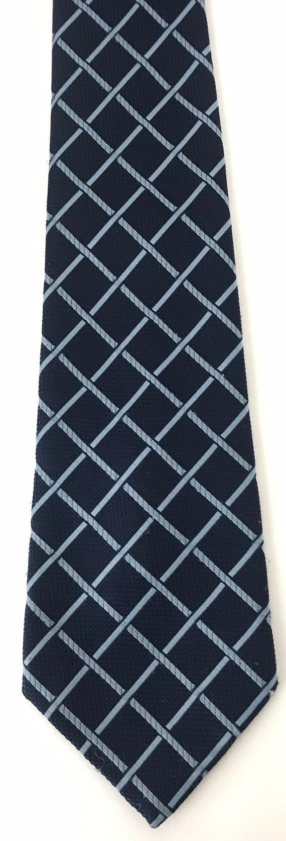 70s Blue Plaid Polyester Wide Tie, Vintage Sears … - image 2