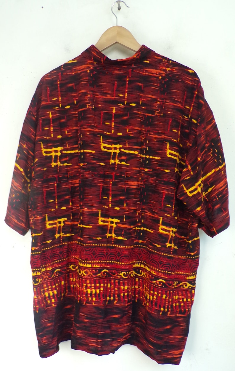 Print Fire 90s Red /& Yellow Printed Shirt Mens Size XL Bold Shirt Hawaiian Shirt Red Yellow Retro Shirt Print Shirt Abstract Shirt