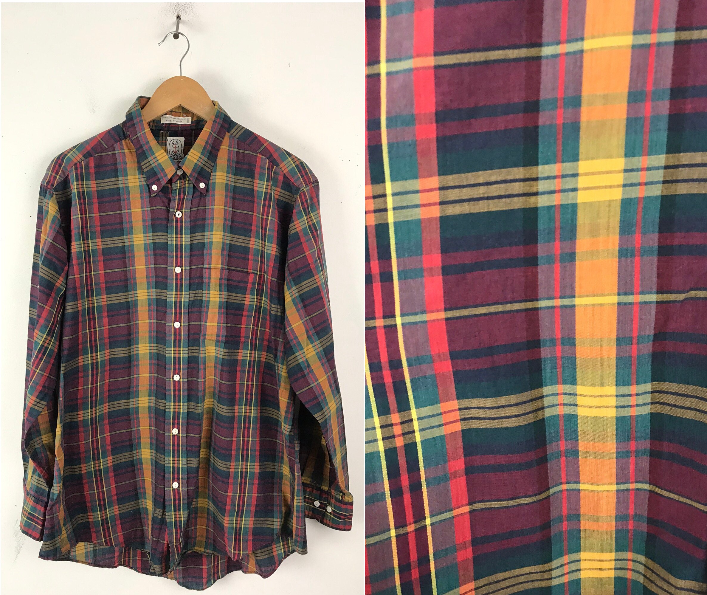 Yellow Plaid Button Down Shirt Mens XL 