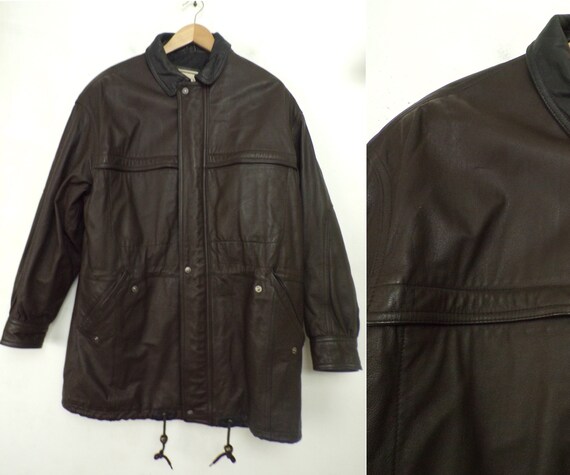 90s Brown Leather Coat Mens Medium, Genuine Leathe