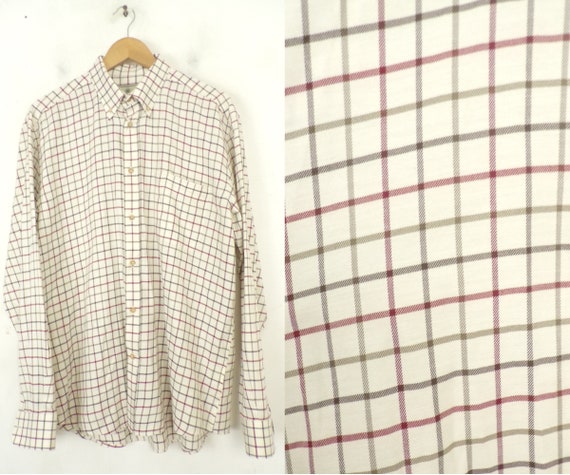 Vintage Brown & Red Plaid Button Down Shirt Mens L