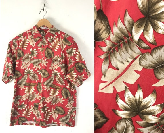 Vintage Men's Hawaiian Shirt, Pierre Cardin Red &… - image 1