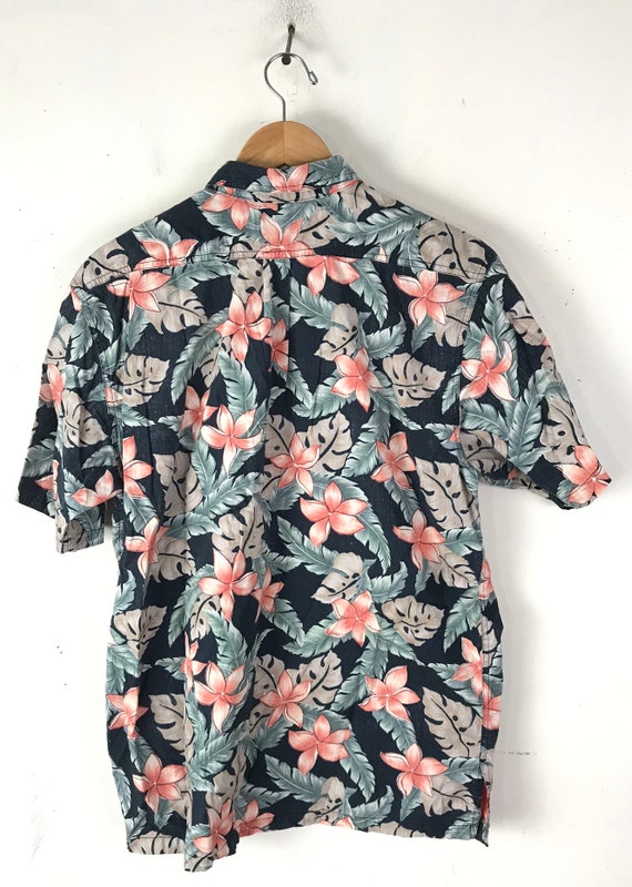 Vintage Floral Leaf Print Hawaiian Shirt Mens Lar… - image 5