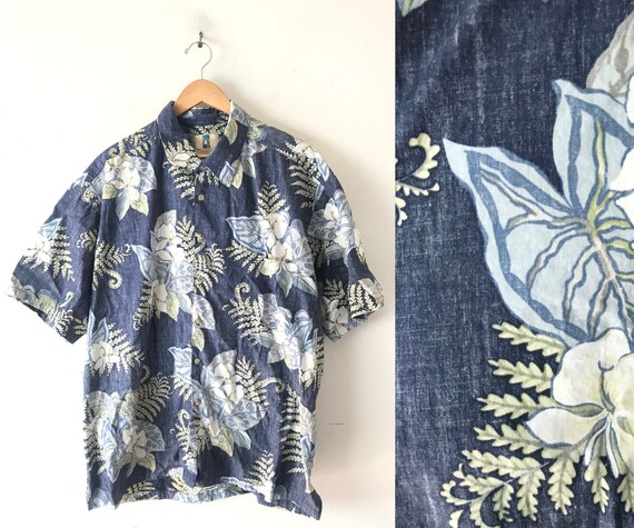Stewart Muted Blue Tartan Vintage Leaves Hawaiian Shirt main image 1
