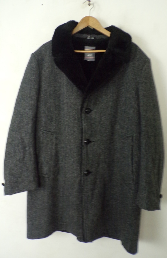 Vintage Mens Tweed Faux Fur Coat, Gray Coat Size … - image 4