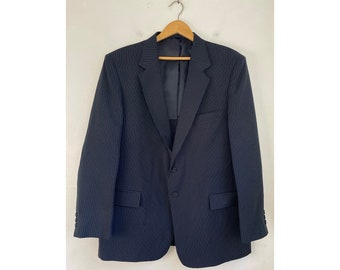 Vintage Black Pinstriped Blazer Mens Size 46R, 1980s Classic Black & Light Blue Pinstriped Sport Coat, Formal Event Wedding Blazer