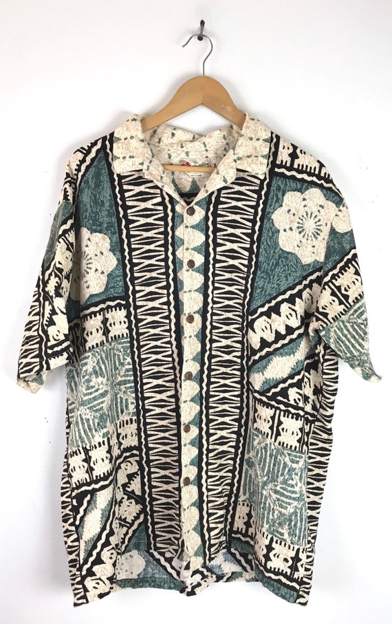 Vintage Mens Hawaiian Shirt, Hilo Hattie Tribal P… - image 2