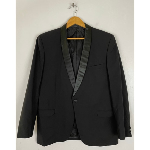 Veste de smoking noire vintage pour homme taille 44, veste de smoking en satin noir à revers châle, veste de smoking pour homme formelle cravate noire événement mariage