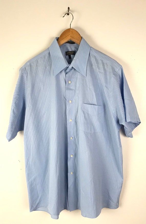 Vintage Mens Button Shirt, 90s Light Blue Striped… - image 2