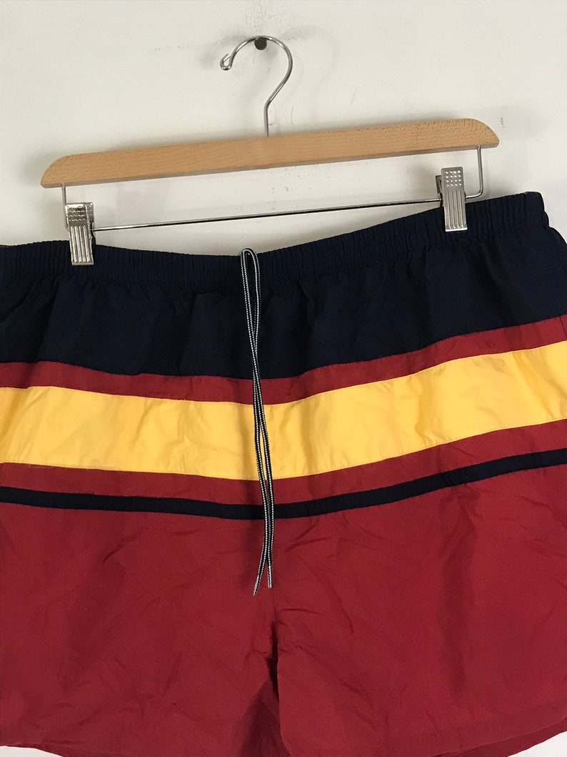 90s Nautica Red Yellow & Red Striped Short Swim Trunks Mens Size XL, Retro Swim Trunks, Short Mens Swim Trunks, Vintage Nautica, Summer image 2