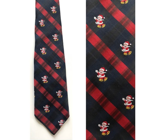 90s Santa Ice Skating Tie, Christmas Tie, Santa C… - image 1