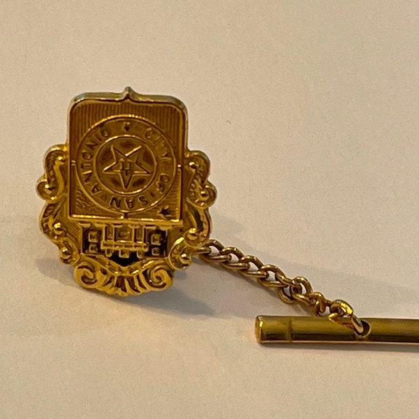 Vintage City of San Antonio Gold Tie Tack, San Antonio Texas Tie Tack, Classic Gold Tie Tack Chain, Wedding Formal Event Mens Jewelry