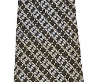 Vintage handgemaakte bruin-grijze geruite stropdas, ouderwetse polyester stropdas, klassieke donkerbruine stropdas, stropdas zakelijk formeel evenement heren