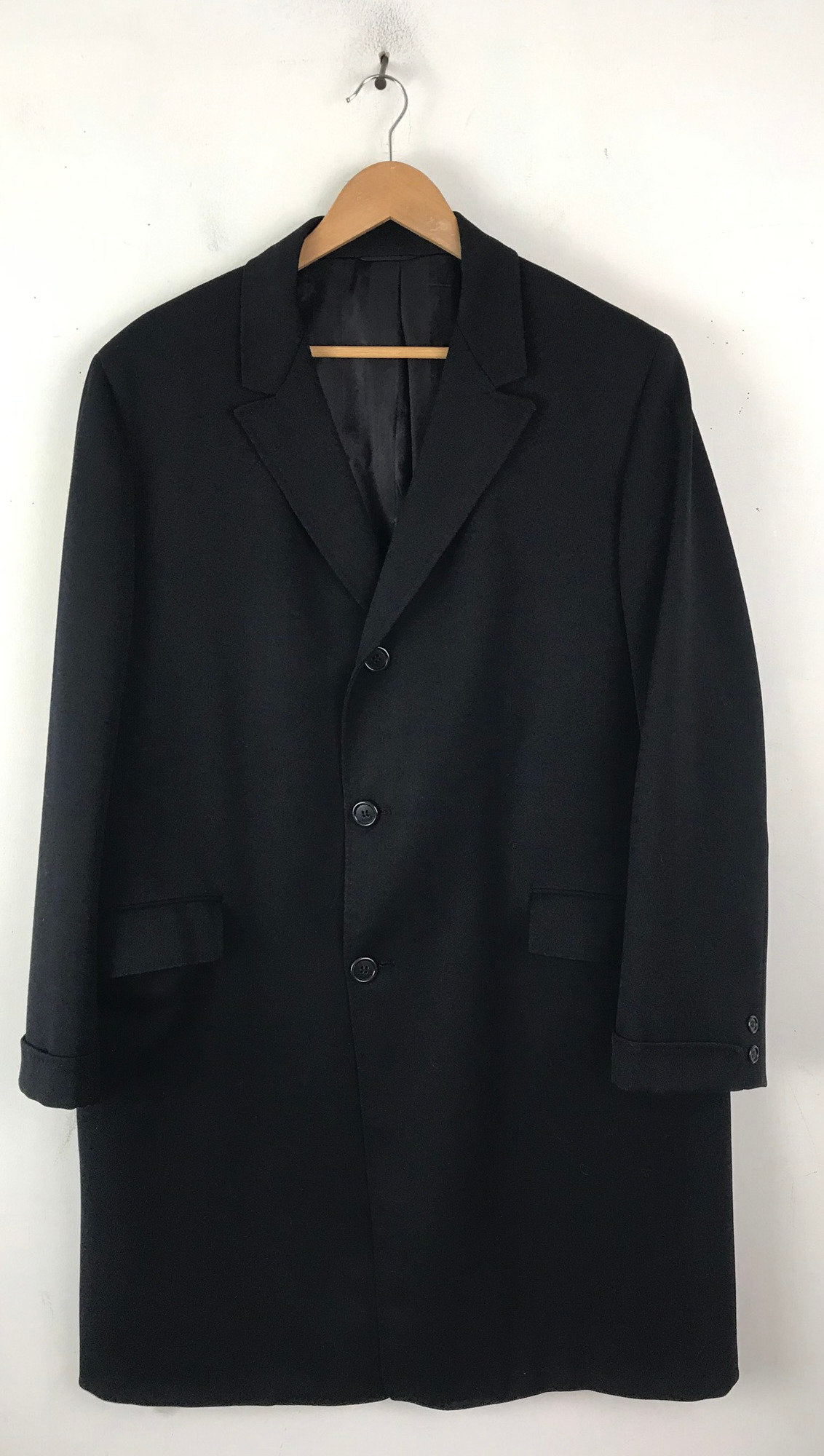 Vintage 80s Black Wool Midi Coat Large