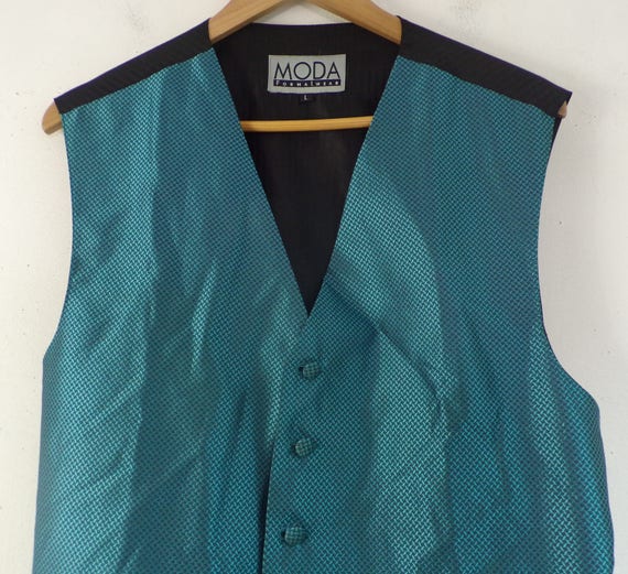90s Aqua Formal Vest Mens Large, Blue Print Forma… - image 3