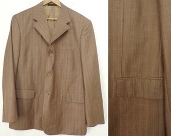 Vintage Men's Brown Blazer, 1980s Light Brown Plaid Blazer Mens Size 44, Richard Harris, Brown Sport Coat, Plaid Sport Coat, Formal Blazer