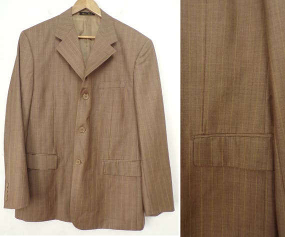 Vintage Men's Brown Blazer, 1980s Light Brown Pla… - image 1
