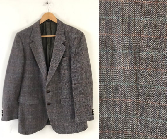 Vintage Mens Colorful Plaid Blazer, 1980s Tweed S… - image 1