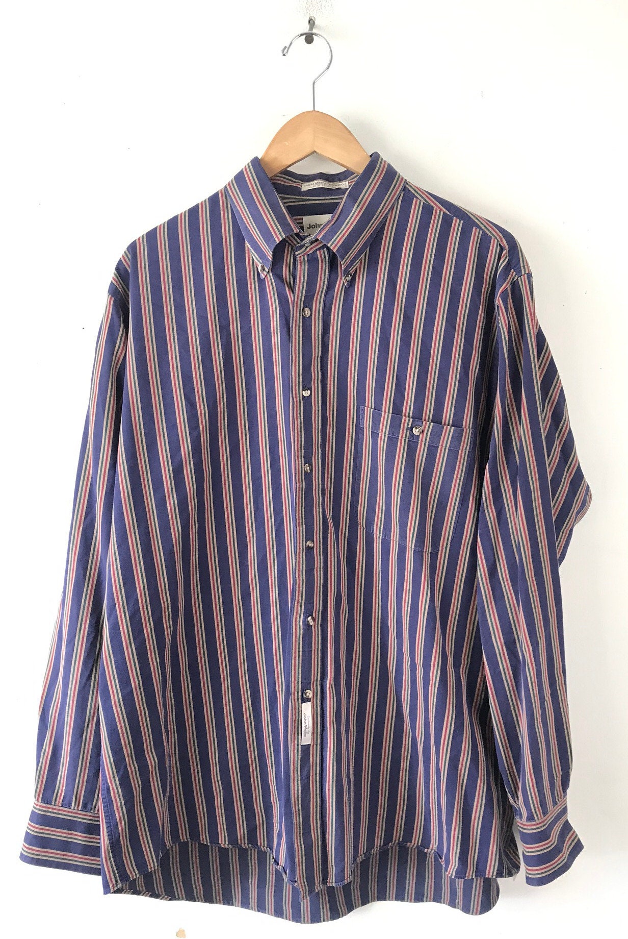 Vintage Mens Striped Shirt 1990s Blue Red & Green Button - Etsy UK