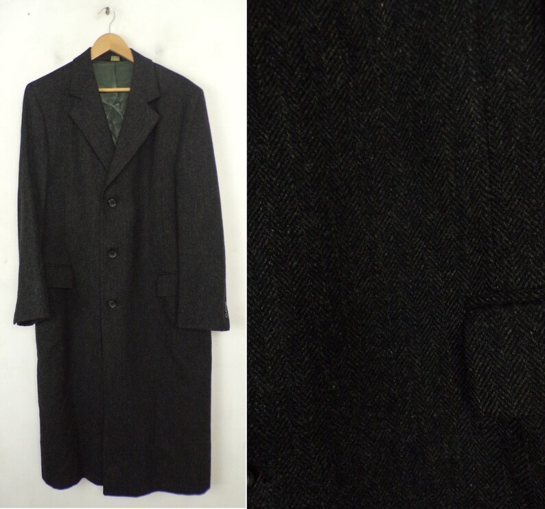 80s Dark Gray Tweed Wool Long Coat Mens Medium Vintage Jos A | Etsy