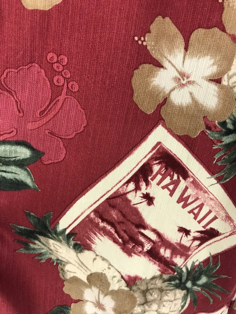 Vintage Red Floral Pineapple Hawaiian Shirt Mens XL Flowered Honolulu Hawaii Shirt Tropical Pineapple Palm Tree Summer Hawaiian Shirt