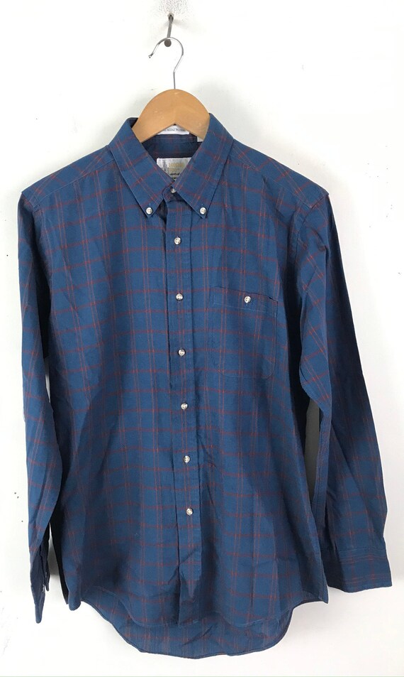 Vintage London Fog Blue Red & Orange Plaid Shirt … - image 2