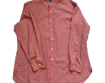 vintage Ralph Lauren orange et bleu chemise pour homme taille 17 34, chemise de ville classique à rayures preppy, chemise boutonnée Ralph Lauren pour homme