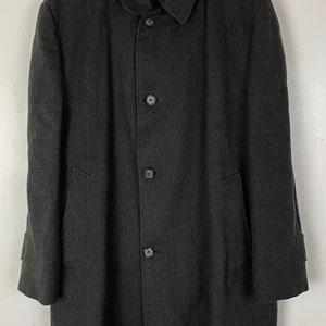 60s Black Plaid Wool Overcoat Mens Size XL, Vintage Classic Black Winter Wool Coat, 1960s Preppy Plaid Business Formal Overcoat image 2