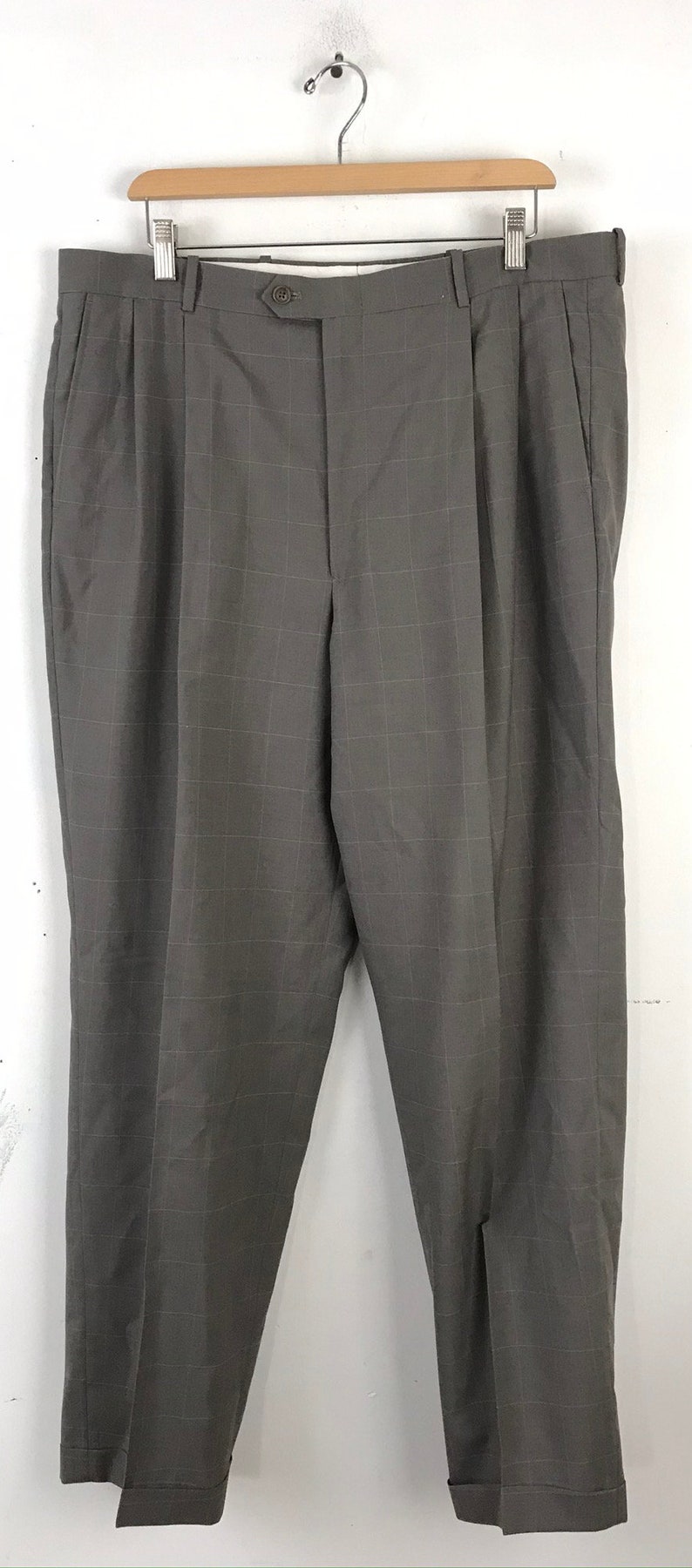 90s Tan Plaid Two Piece Suit Mens Size 43R & 38W, Preppy Plaid Mens Suit, Vintage Formal Event Plaid Suit, Tan Plaid Mens Suit image 8