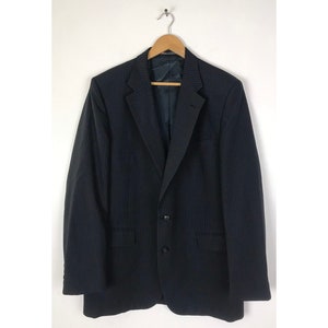 Vintage Mens Pinstripe Blazer , Stafford Navy Blue Pinstripe Sport Coat Size 44L, Classic Dark Blue Striped Blazer, Business Formal Blazer