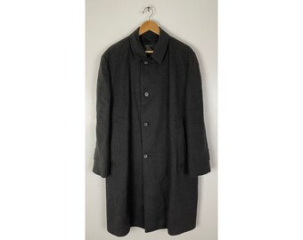 60s Black Plaid Wool Overcoat Mens Size XL, Vintage Classic Black Winter Wool Coat, 1960s Preppy Plaid Business Formal Overcoat
