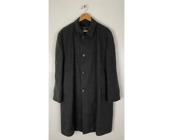 60s Black Plaid Wool Overcoat Mens Size XL, Vinta… - image 1