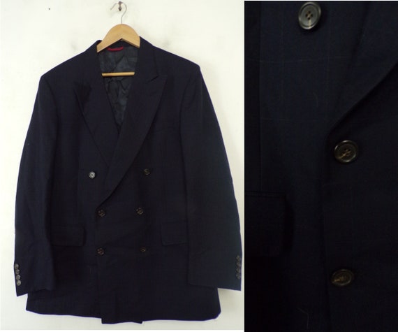80s Jos A Bank Navy Blue Plaid Blazer Mens Size 42