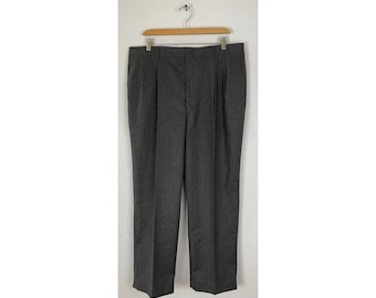 Vintage Haggar Dark Gray Pleated Dress Pants Mens Size 38 Waist, 1980s Dark Gray Wool Dress Pants, Business Formal Event Wedding Pants