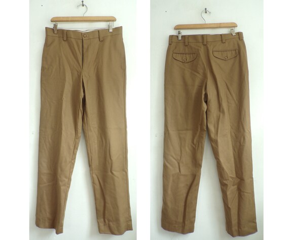 80s LL Bean Tan Wool Pants Mens Size 32 Waist, Tan