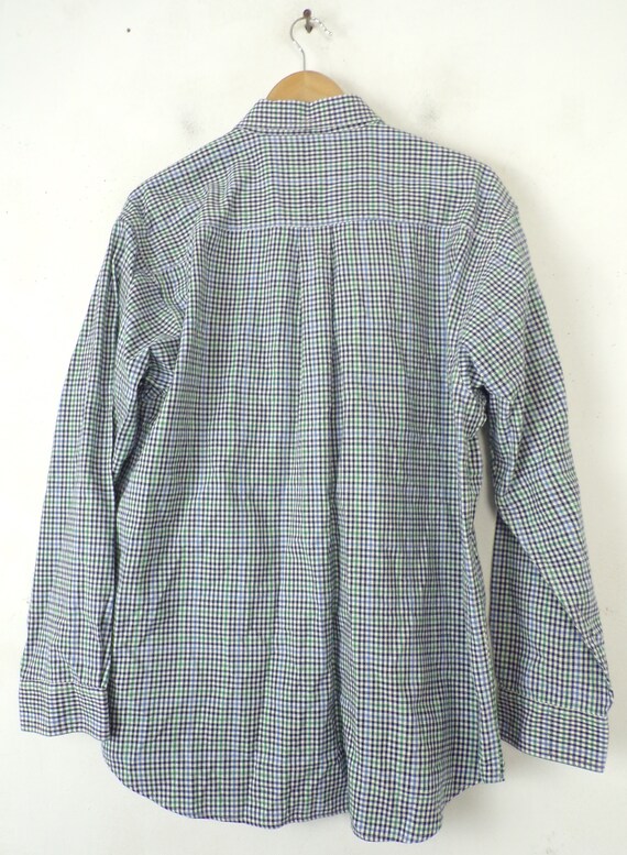 Vintage Mens Plaid Shirt, 1990s Green & Blue Plai… - image 5