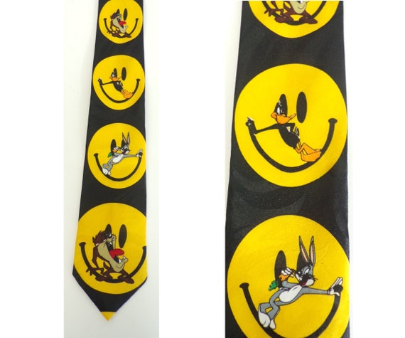 Vintage Looney Tunes Tie, 90s Smiley Face Mens Ti… - image 1