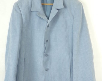 Vintge 1970s Faux Suede Blazer, Light Blue Sport Coat, Mens Size 42R